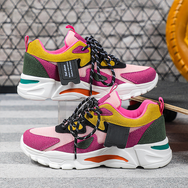 Colorblock Lace-Up Walking Sneakers