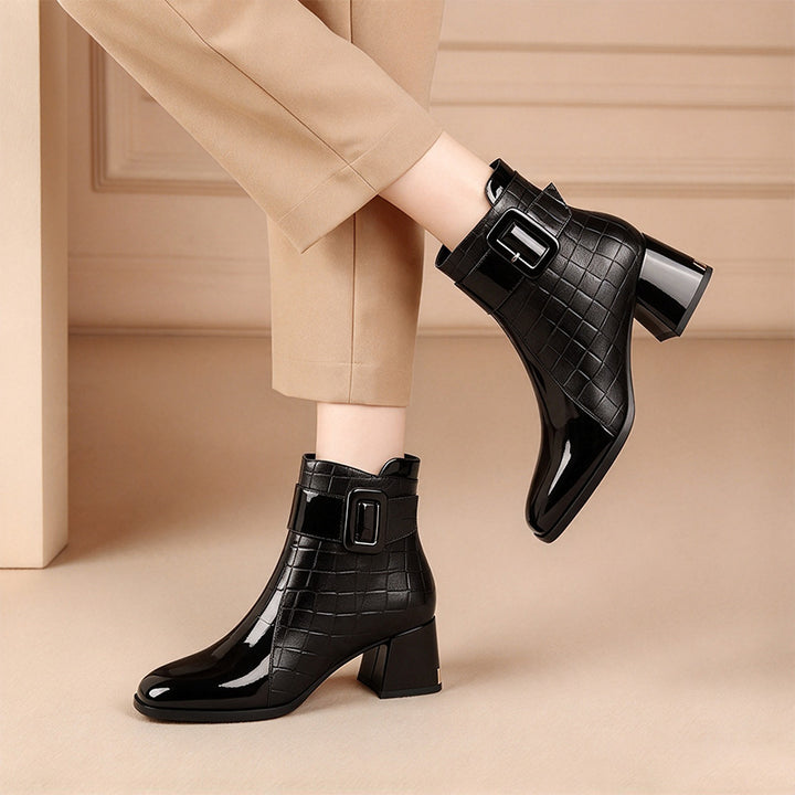 Quilted Buckle Block Heel Ankle Boots