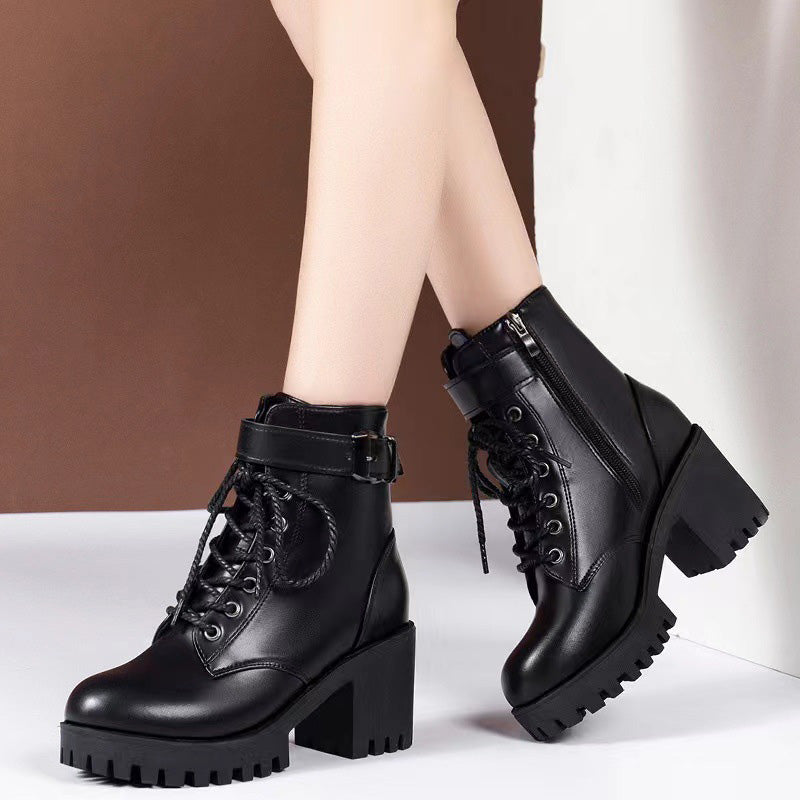 Lace-Up Chunky Heel Ankle Boots