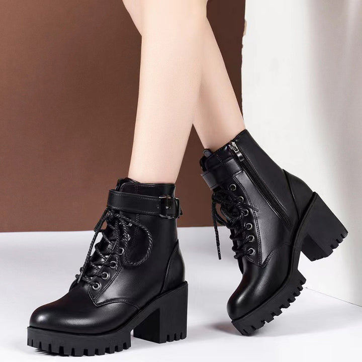Lace-Up Chunky Heel Ankle Boots