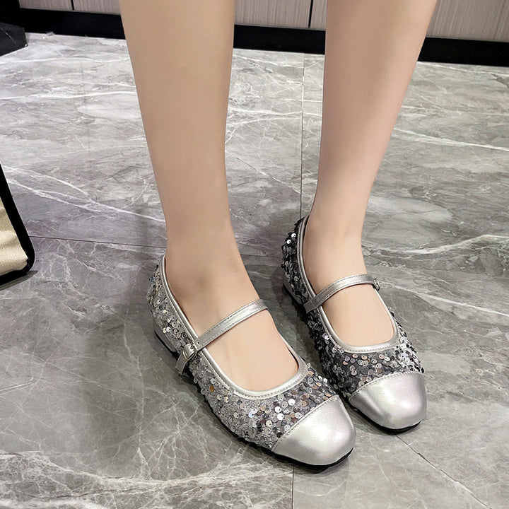 Sequin Mary Jane Low Heel Pumps