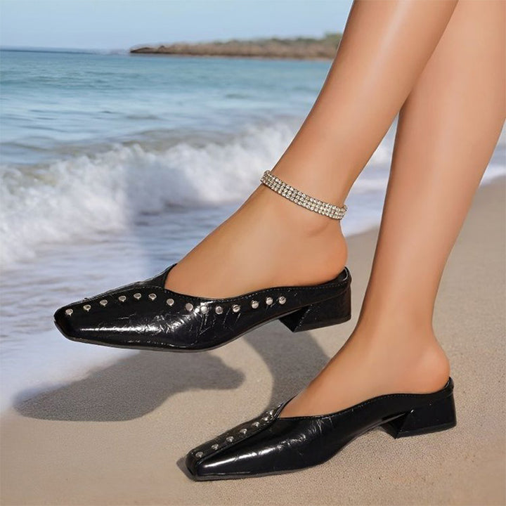 Rhinestone Square-Toe Mule Loafers