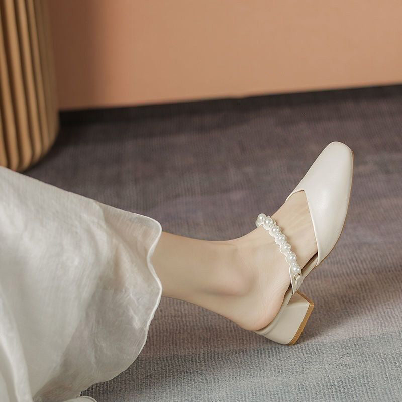 Pearl Strap Block Heel Mules