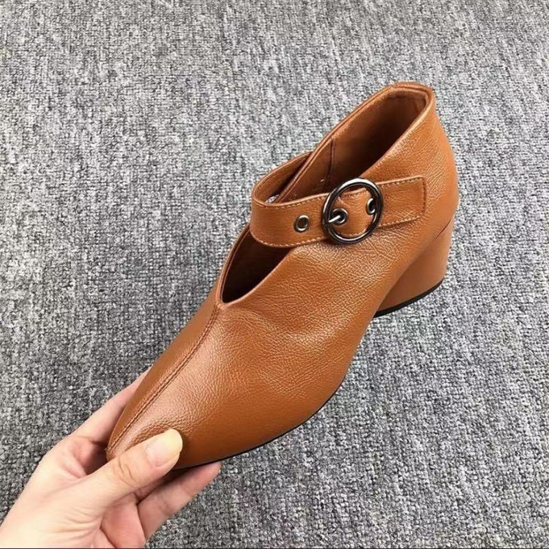 Buckle Strap Leather Ankle Pumps