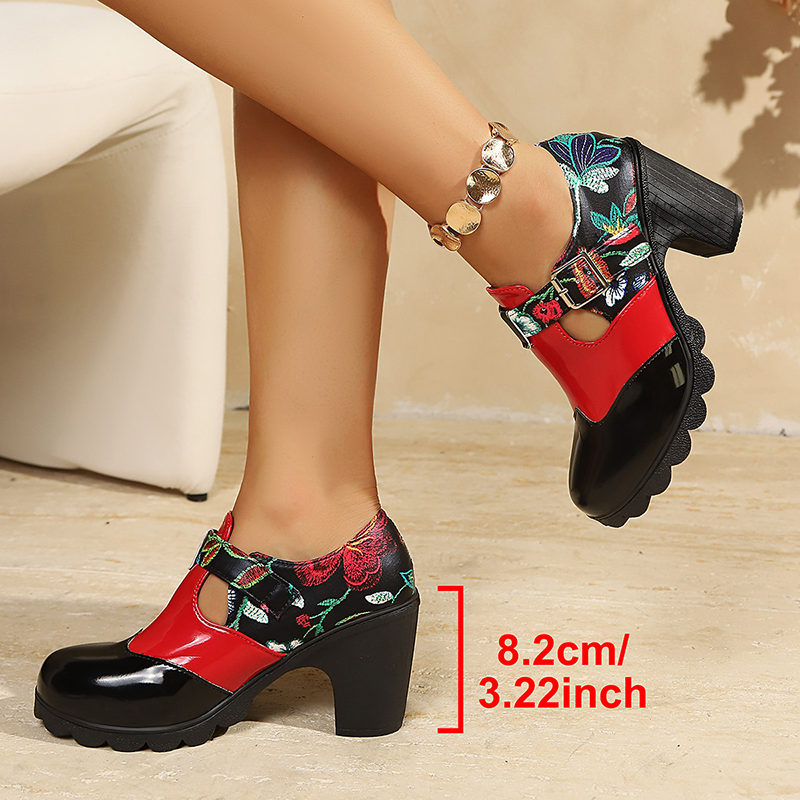 Color Block Buckle Platform Pumps
