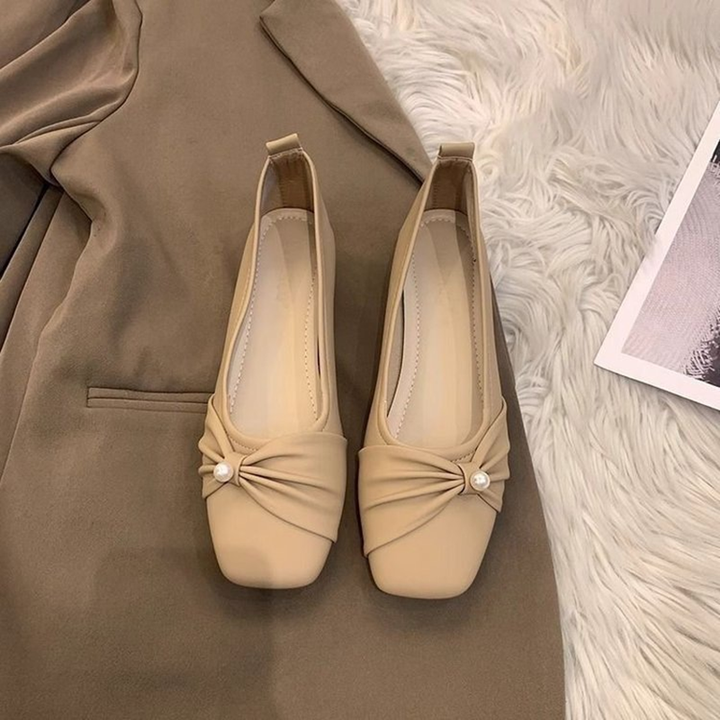 Pearl Knot Square Toe Ballet Flats