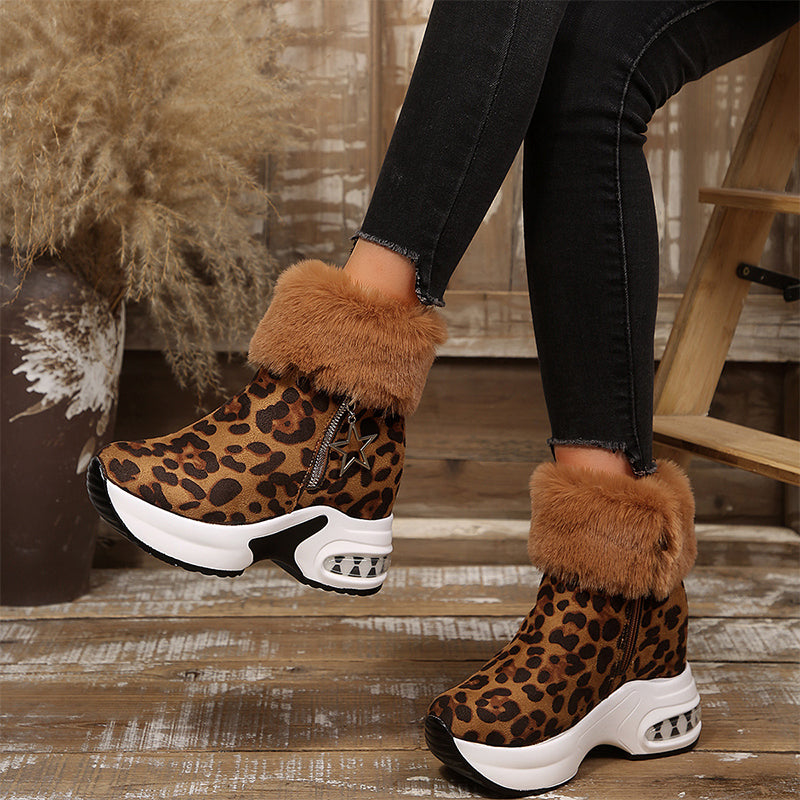 Leopard Fur Platform Ankle Boots