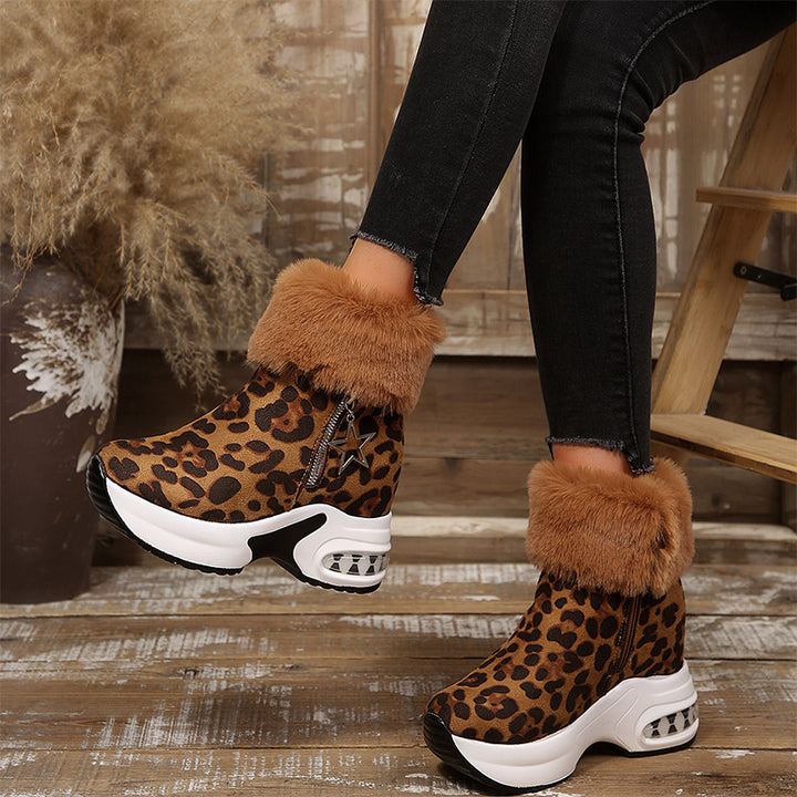 Leopard Fur Platform Ankle Boots