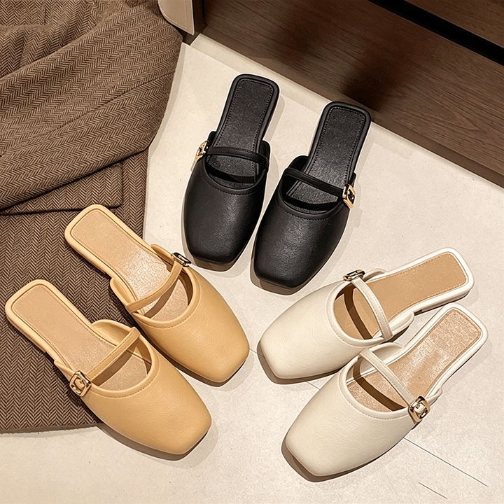 Square-Toe Mary Jane Mule Flats