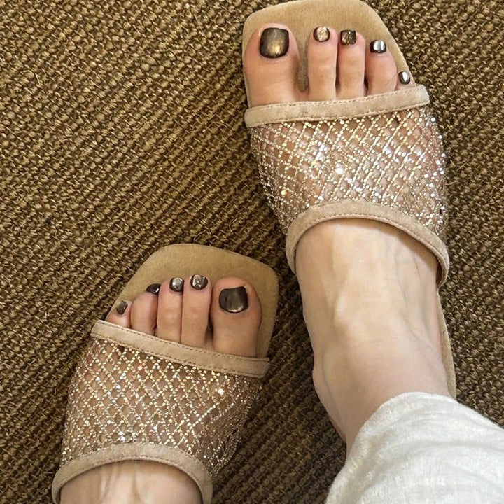 Sparkling Rhinestone Mesh Slide Sandals