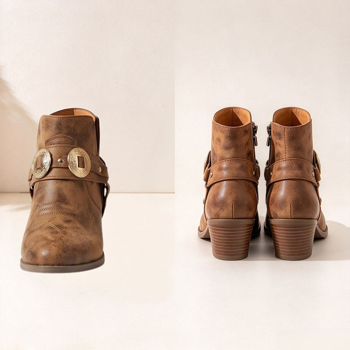 Vintage Buckle Western Ankle Boots