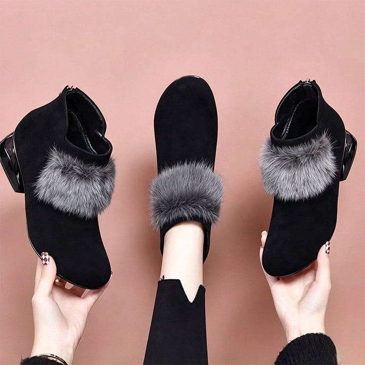 Faux Fur Trim Suede Ankle Boots