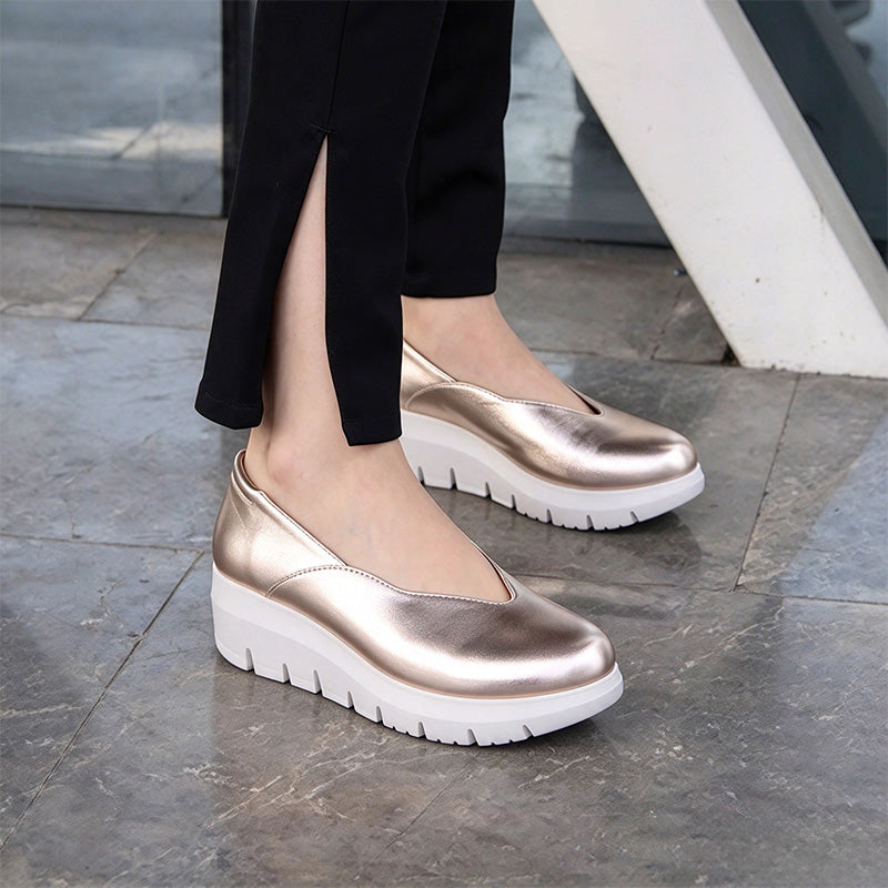 Metallic Platform Slip-On Walking Shoes