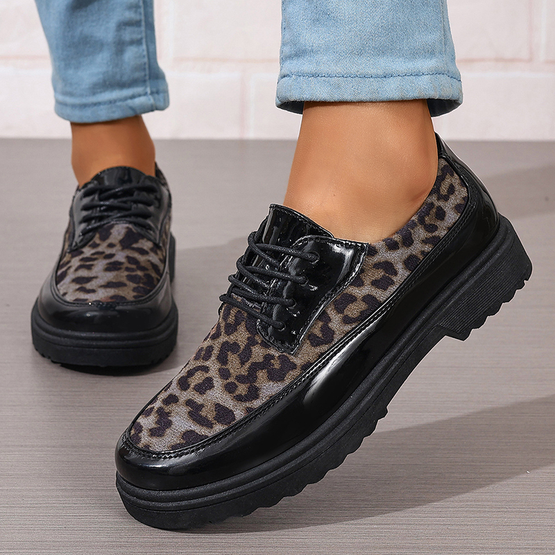 Cow Print Lace-Up Platform Loafers
