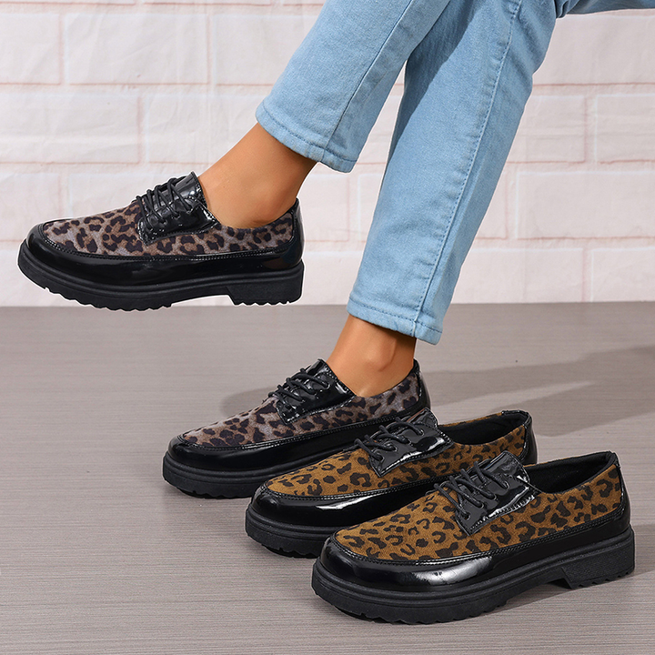 Cow Print Lace-Up Platform Loafers