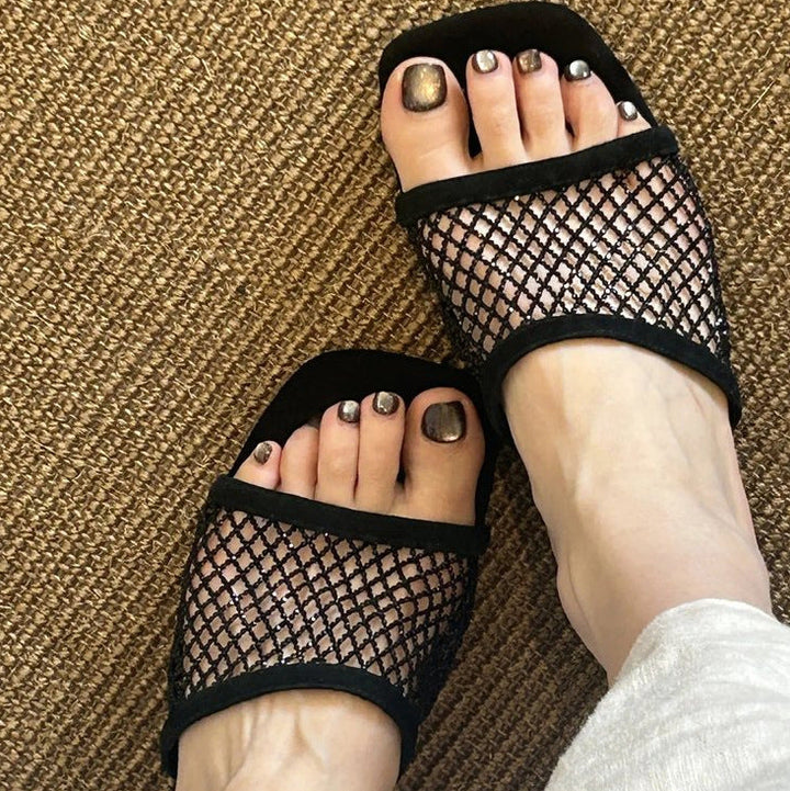 Sparkling Rhinestone Mesh Slide Sandals