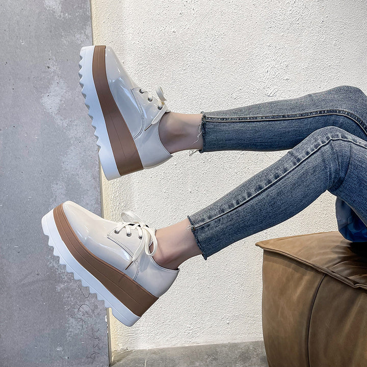 Patent Leather Platform Lace-Up Oxford Shoes