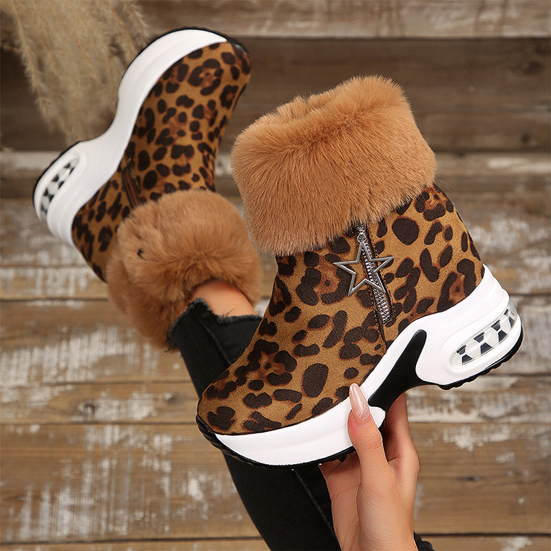 Leopard Fur Platform Ankle Boots