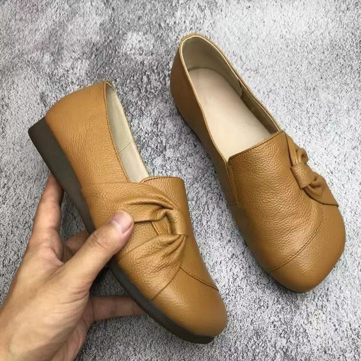 Soft Leather Bow Detail Slip-On Flats