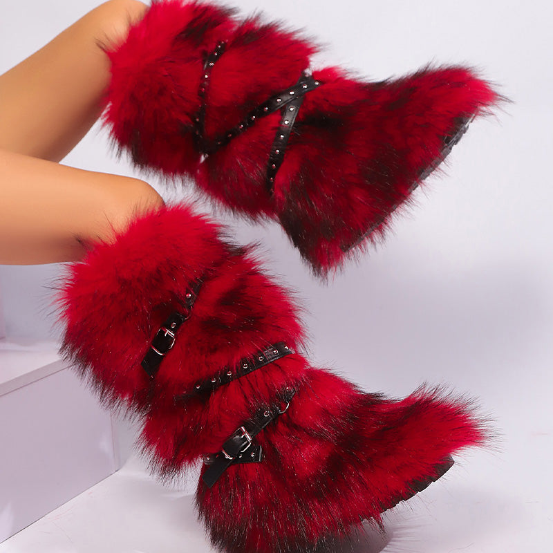 Fluffy Faux Fur Mid-Calf Winter Boots