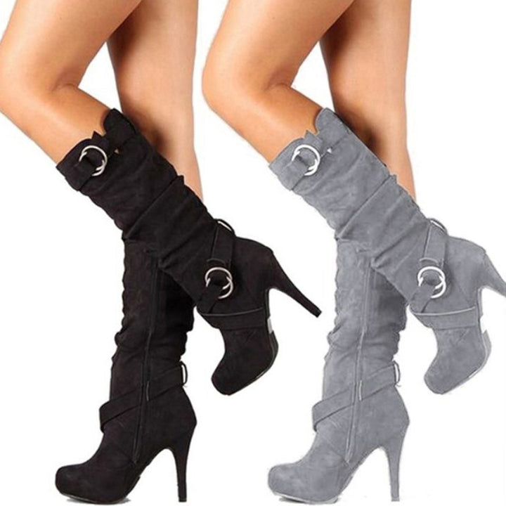 Buckle Detail Slouchy High Heel Boots