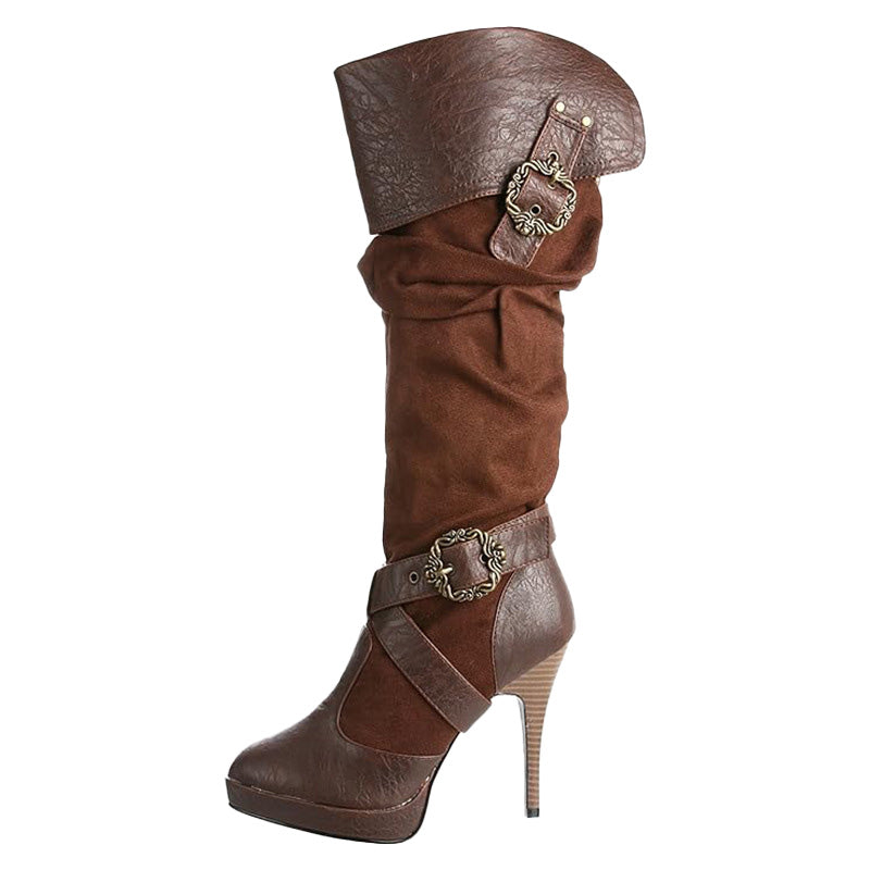 Vintage Buckle High Heel Boots