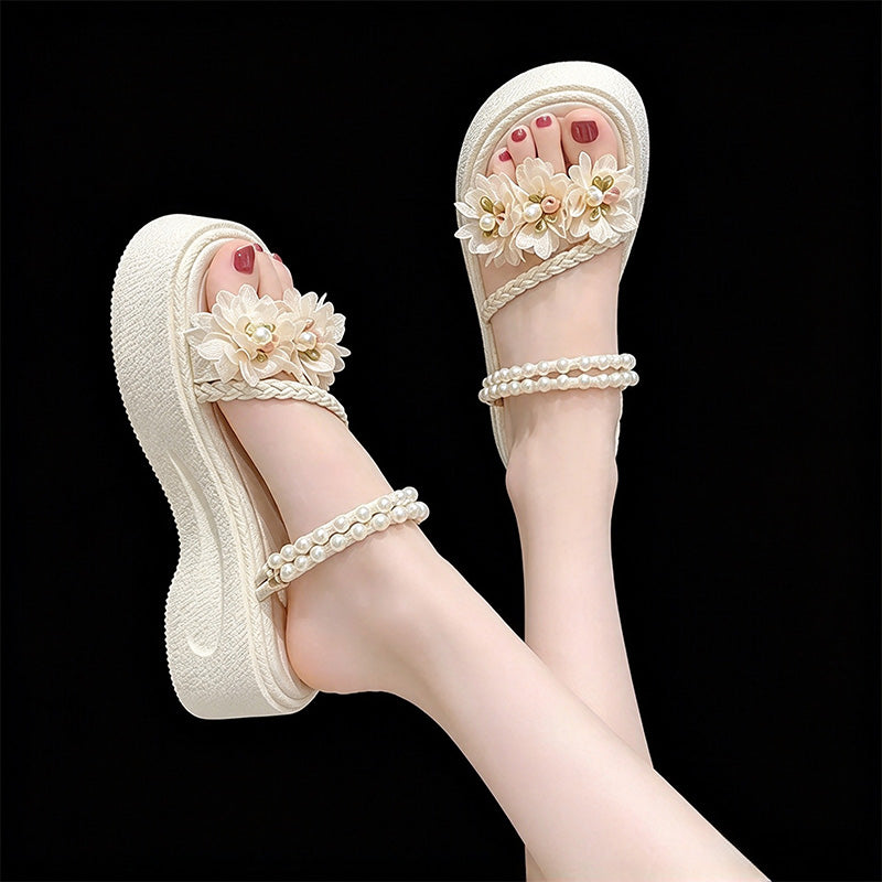 Floral Pearl Platform Wedge Sandals