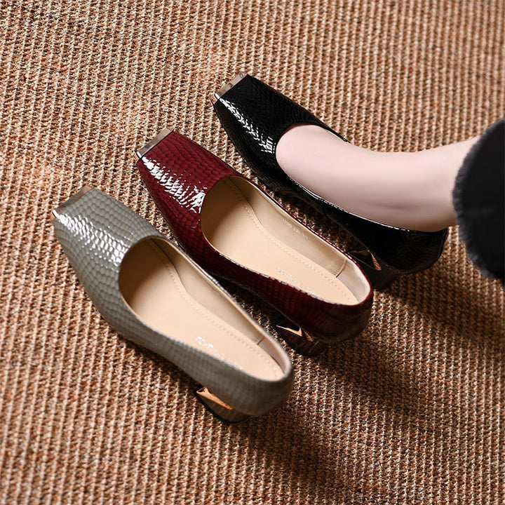 Patent Textured Block Heel Pumps