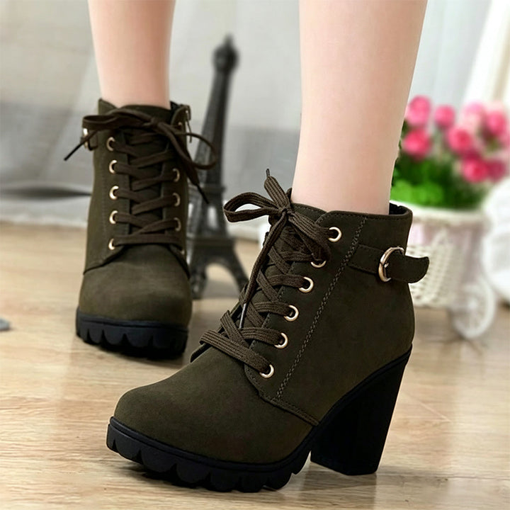 Lace-Up Chunky Heel Ankle Boots