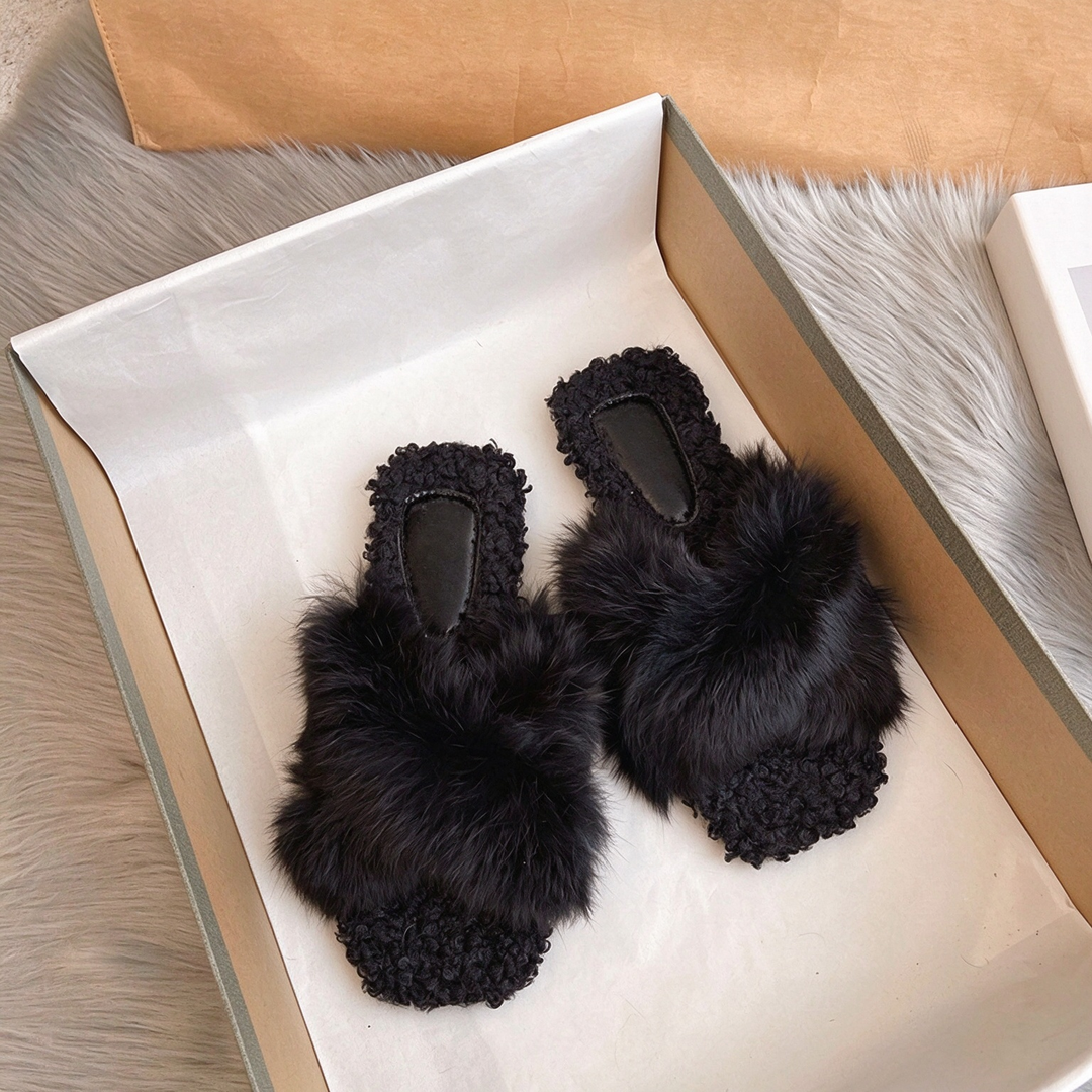 Fluffy Faux Fur Open-Toe Slide Slippers