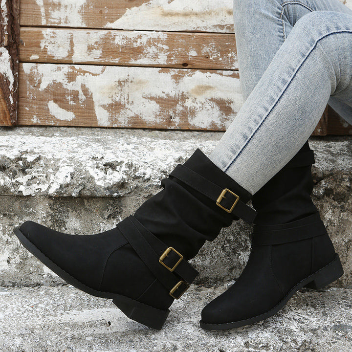 Vintage Buckle Mid-Calf Boots