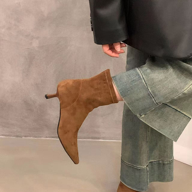 Pointed Toe Stretch Sock Ankle Boots