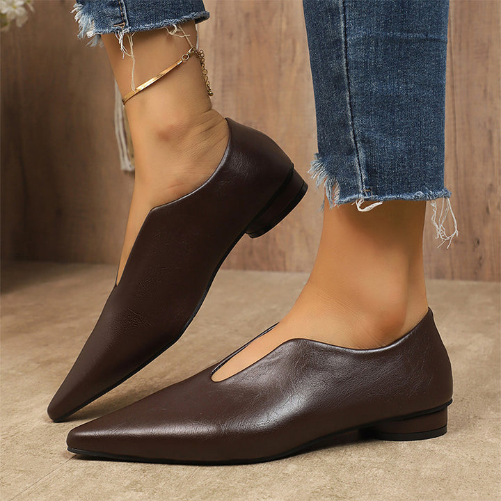 Pointed Toe V-Cut Low Heel Pumps