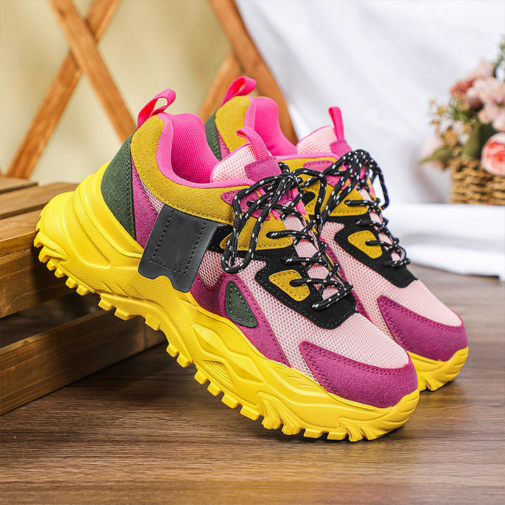 Colorblock Lace-Up Walking Sneakers