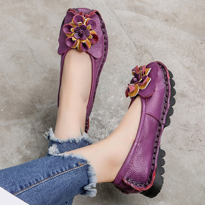 Floral Leather Comfort Flats