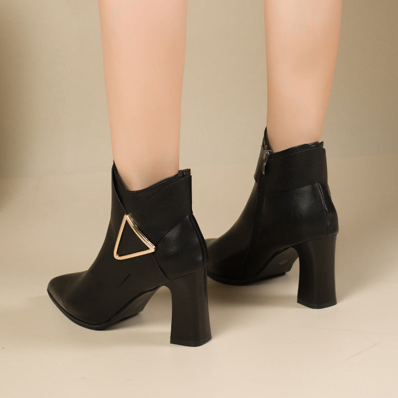 Pointed Toe Buckle Ankle Boots