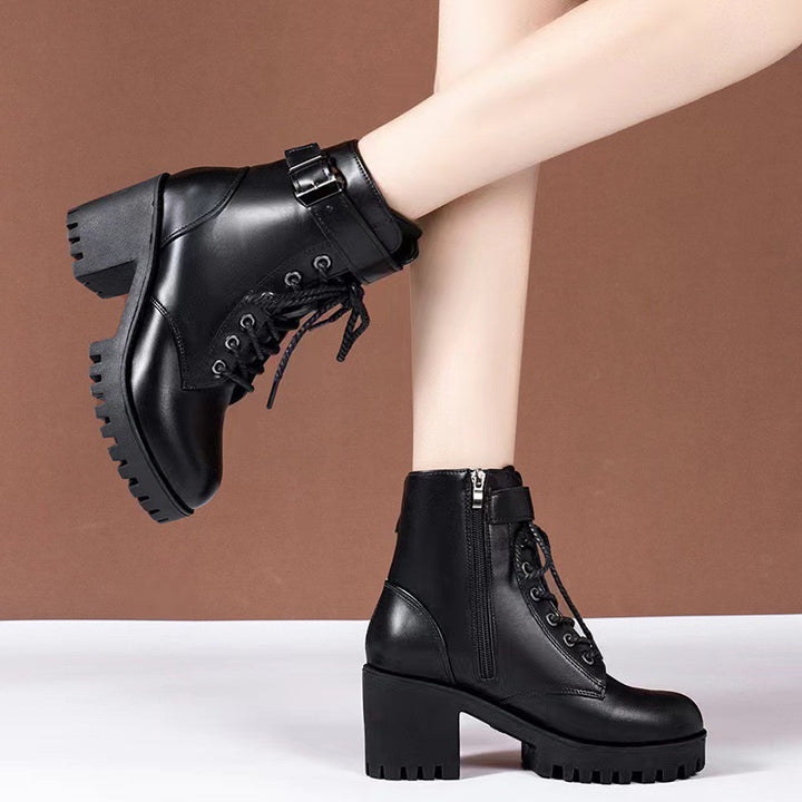 Lace-Up Chunky Heel Ankle Boots