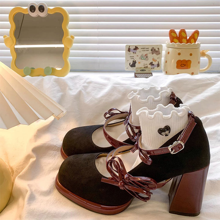 Vintage Bow Strap Platform Mary Jane Pumps