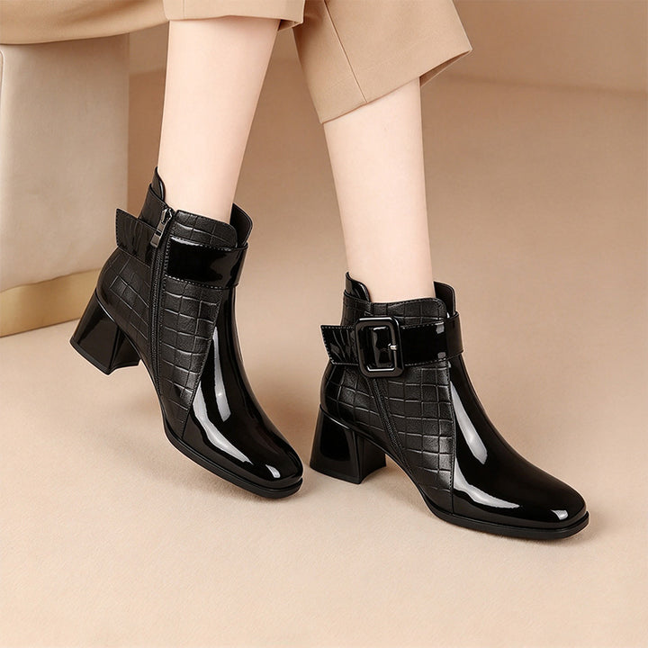 Quilted Buckle Block Heel Ankle Boots