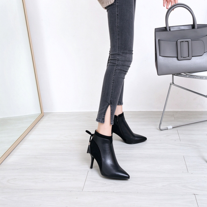 Elegant Pointed Toe Tassel Stiletto Ankle Boots