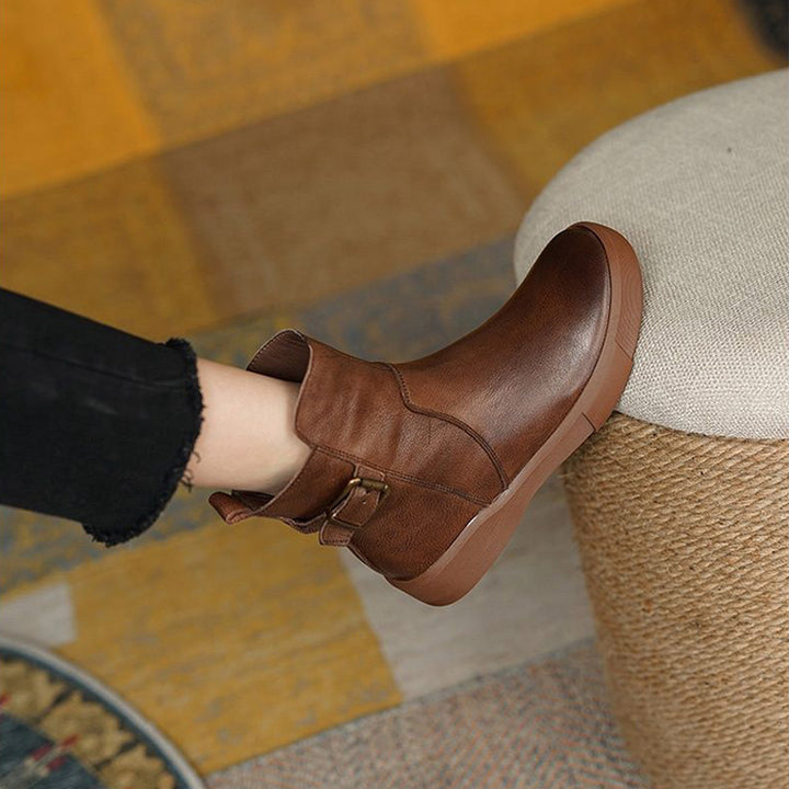 Vintage Buckle Platform Ankle Boots