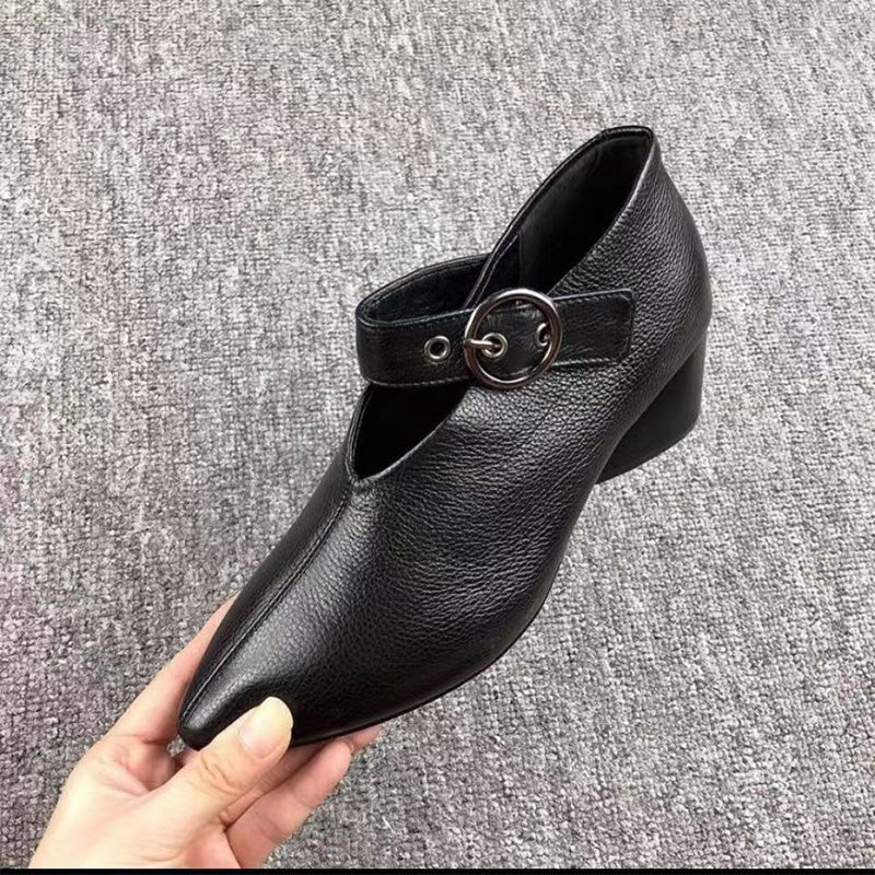 Buckle Strap Leather Ankle Pumps