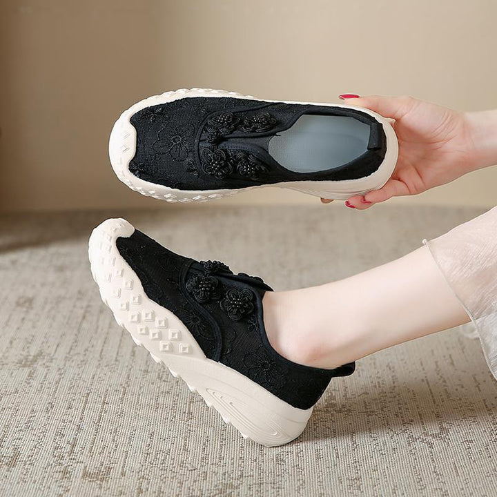 Pearl Floral Mesh Platform Slip-Ons