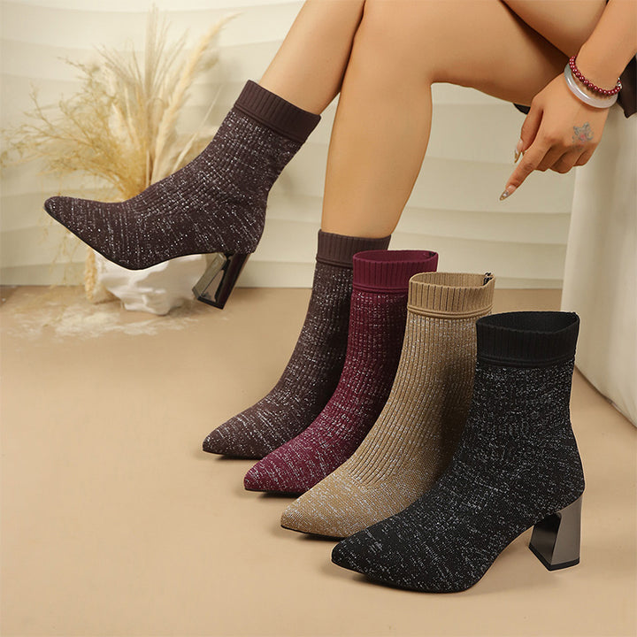 Sparkle Knit Pointed Toe Ankle Boots