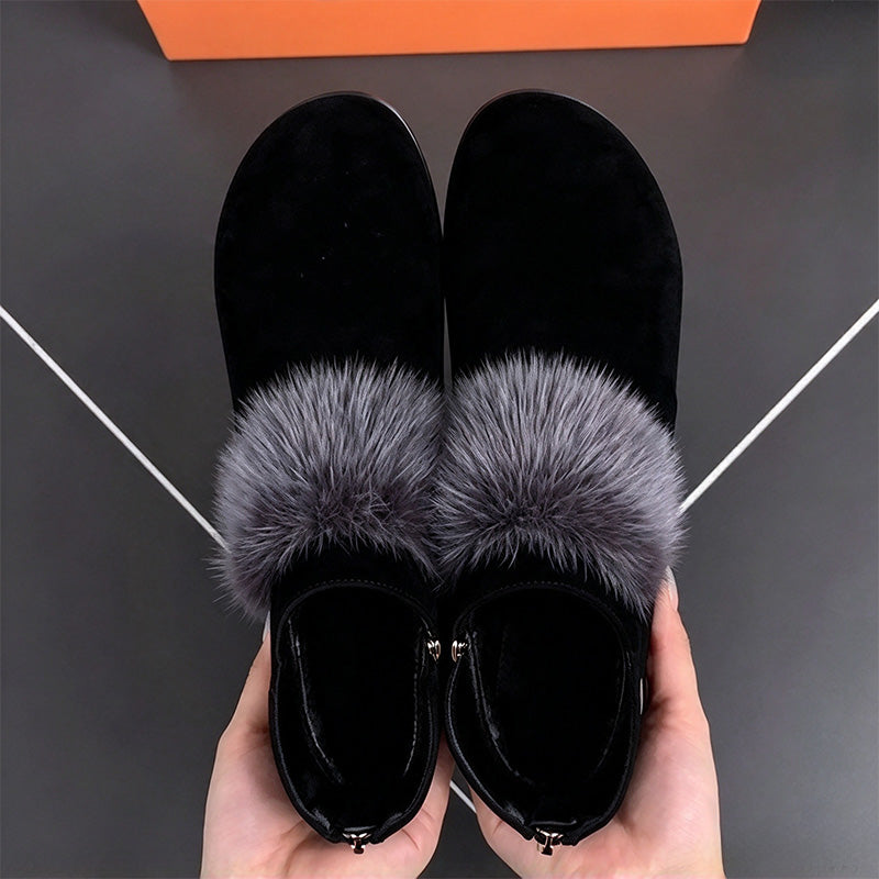 Faux Fur Trim Suede Ankle Boots