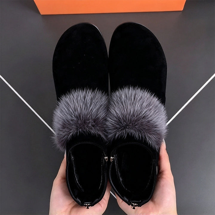 Faux Fur Trim Suede Ankle Boots