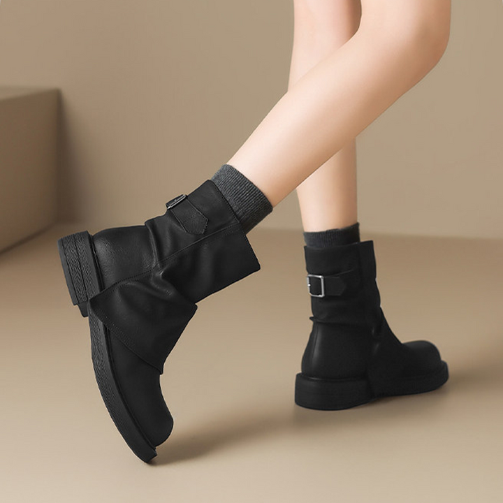 Slouchy Mid-Calf Flat Boots