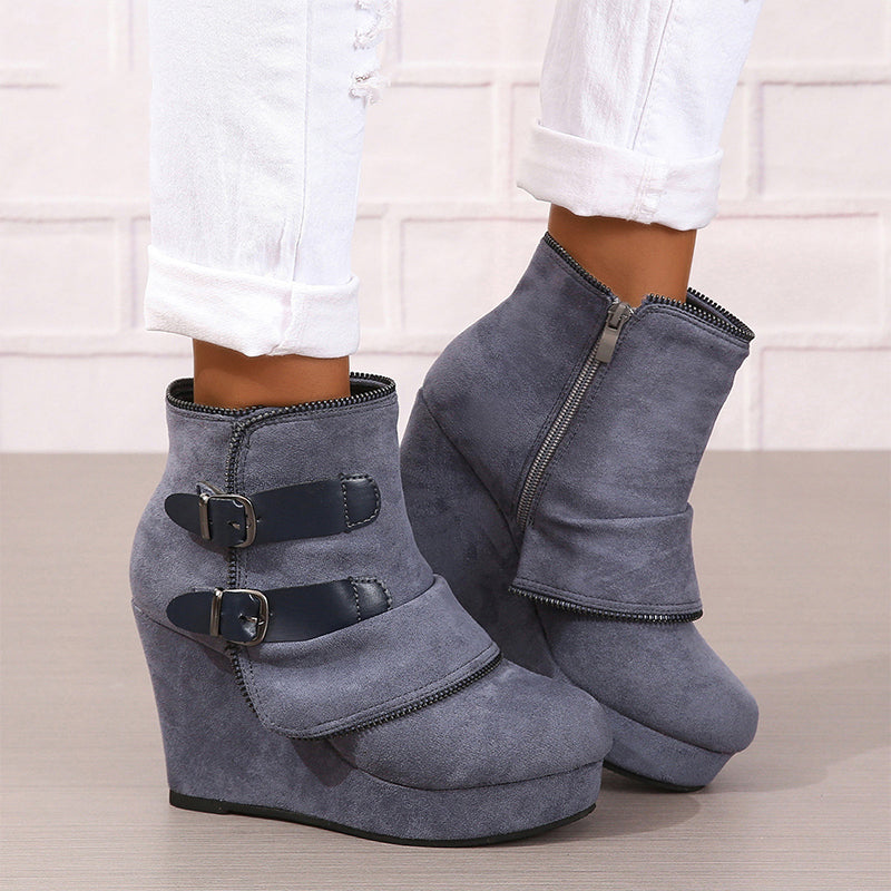 Buckle Detail Wedge Ankle Boots