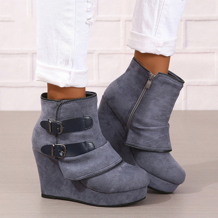 Buckle Detail Wedge Ankle Boots