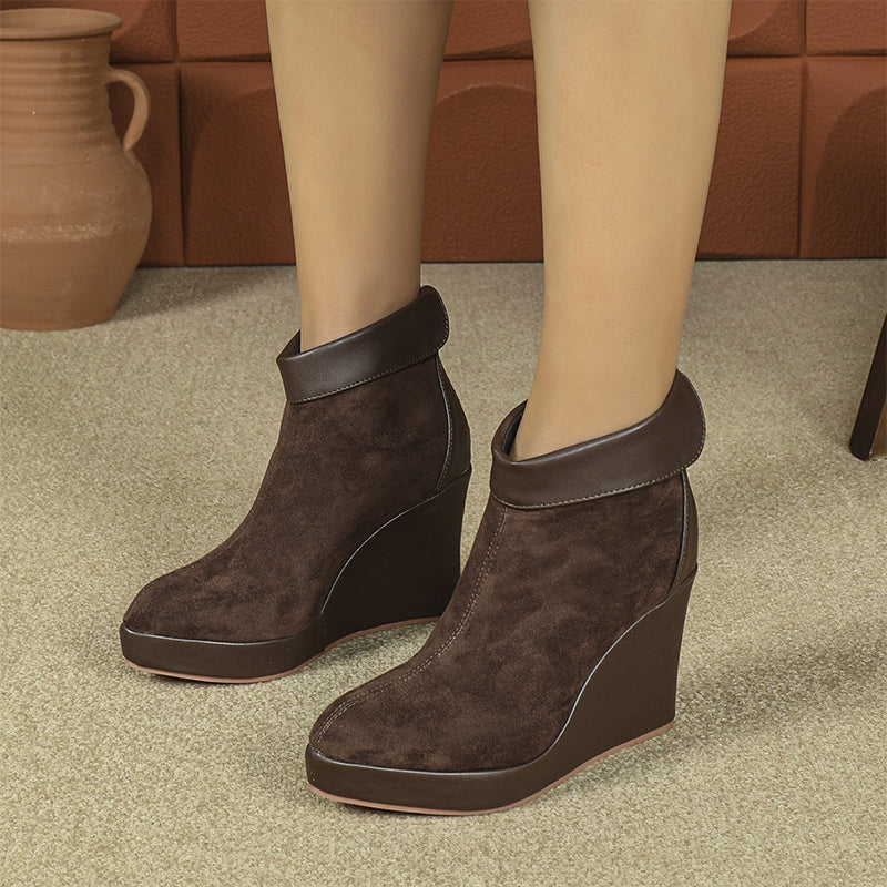 Suede Platform Wedge Ankle Boots